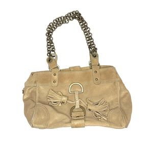 Vintage J Crew Tan Suede Leather Chain Strap Shoulder Satchel Purse